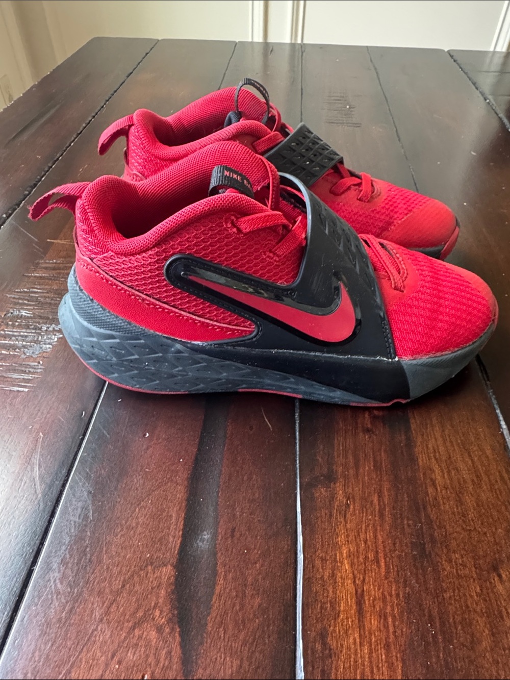 Nike Red and Black Kids' Sneakers with Hook-and-Loop Strap